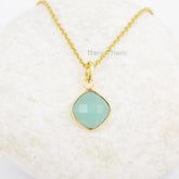 Aqua Chalcedony Necklace - 925 Silver - Handmade Pendant Necklace - 12mm Cushion - Fashion Jewelry - Gift For Besties - Jewelry For Sister